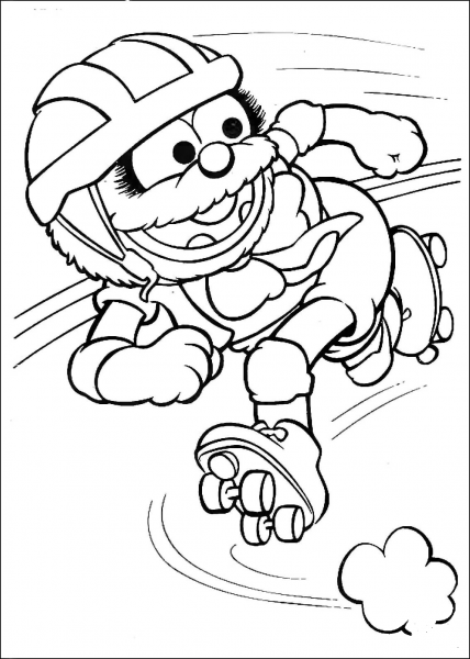 Baby Animal is riding on rollers coloring page image