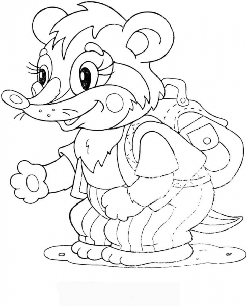 Baby Badger at school coloring page image