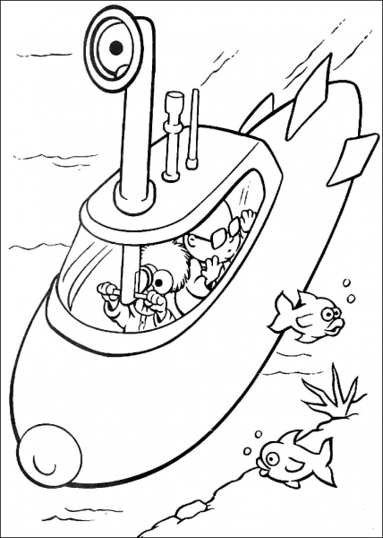 Baby Beaker and Baby Bunsen on submarine coloring page image