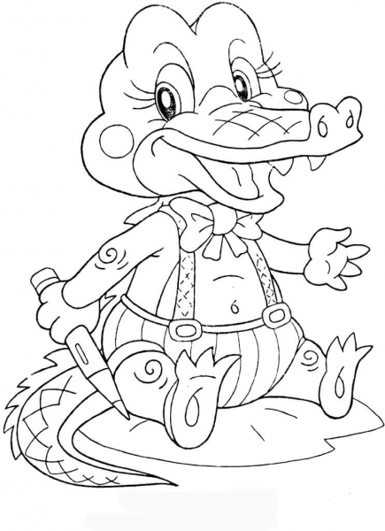 Baby Crocodile at school coloring page image