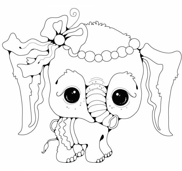 Baby Elephant Girl coloring page image