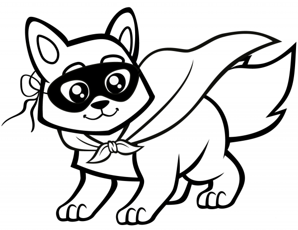 Baby Fox in a Mask coloring page image