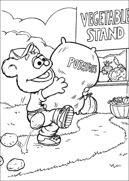 Baby Fozzie brings a sack of potatoes coloring page image