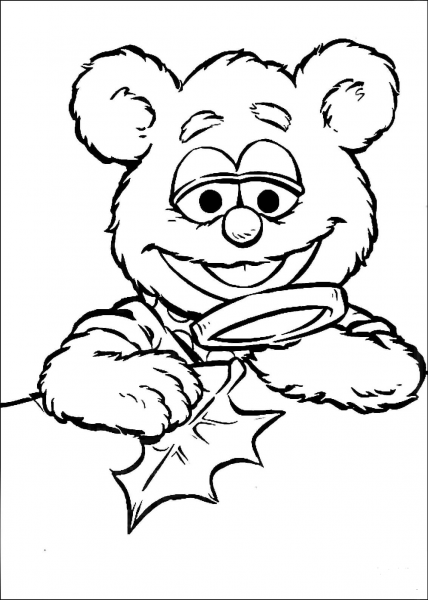 Baby Fozzie with magnifying glass coloring page image