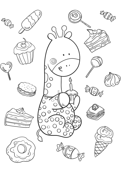 Baby Giraffe is One Year Old coloring page image
