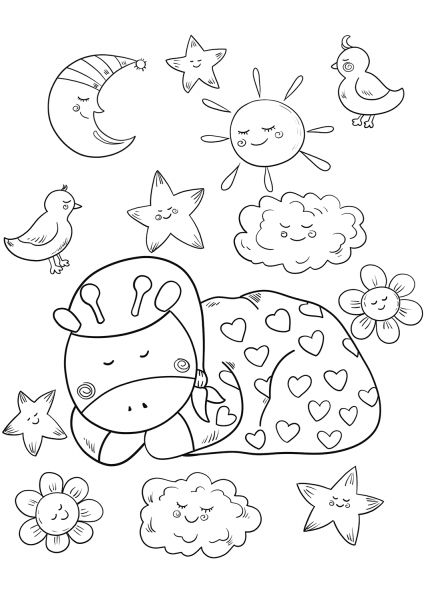 Baby Giraffe is Sleeping coloring page image