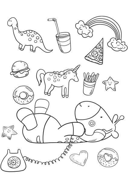 Baby Giraffe is Talking on the Phone coloring page image