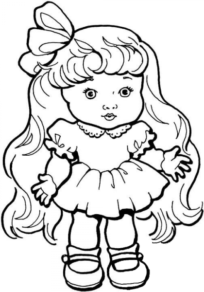Baby Girl Doll with Long Hair  coloring page image