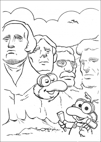 Baby Gonzo and  Mount Rushmore National Memorial coloring page image