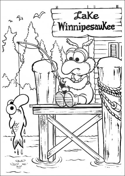 Baby Gonzo Is Fishing on Lake WinnipesauKee coloring page image