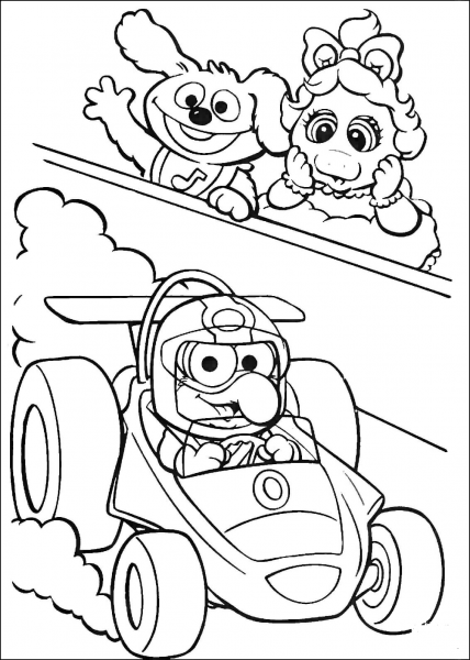 Baby Gonzo is race driver coloring page image