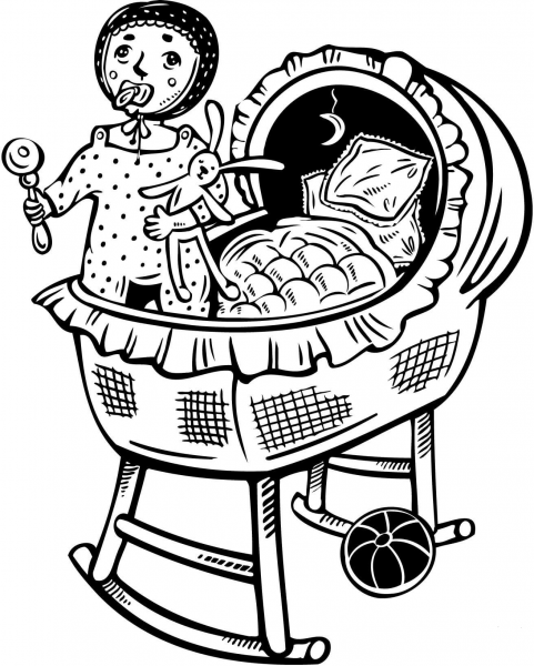 Baby in bed coloring page image