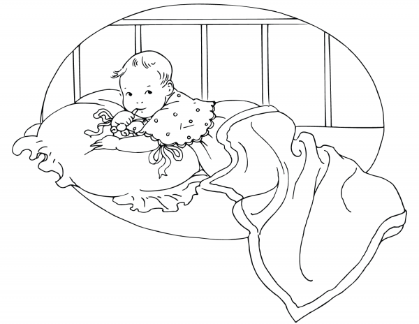 Baby in Crib coloring page image
