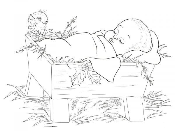 Baby Jesus in a Manger coloring page image