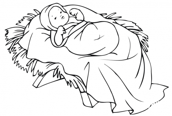 Baby Jesus in a Manger  coloring page image