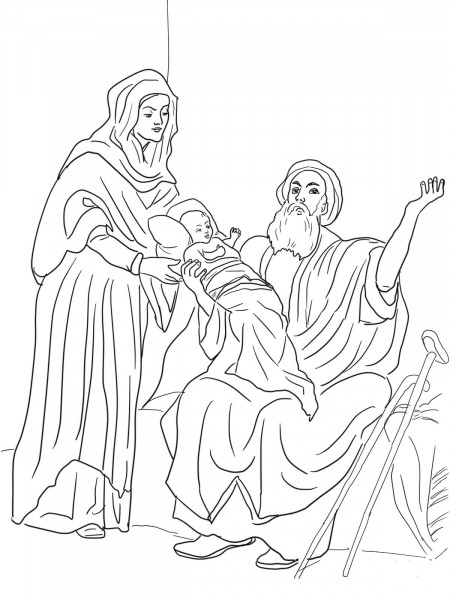 Baby Jesus in the Temple coloring page image