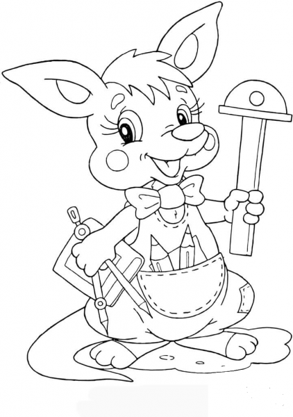 Baby Kangaroo at school coloring page image