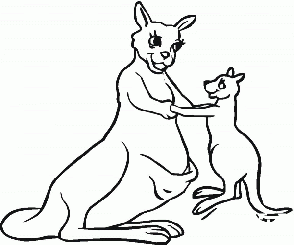 Baby Kangaroo with Mother coloring page image