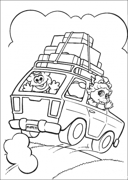 Baby Kermit, Miss Piggy and Baby Fozzie coloring page image