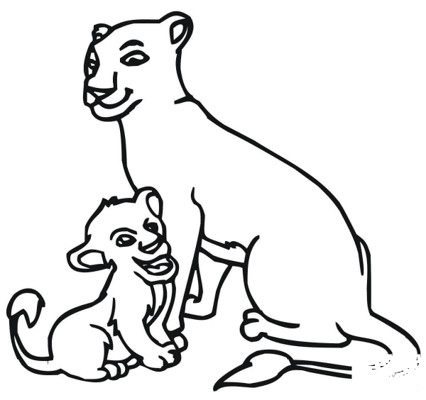 Baby Lion and Lioness coloring page image