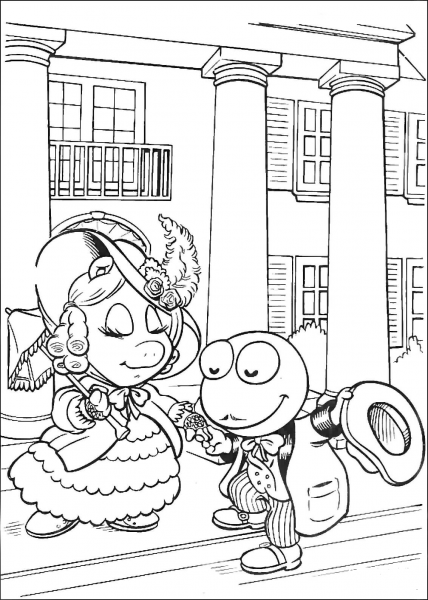 Baby Miss Piggy and Kermit coloring page image