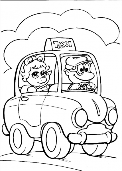Baby Miss Piggy in a Taxi coloring page image