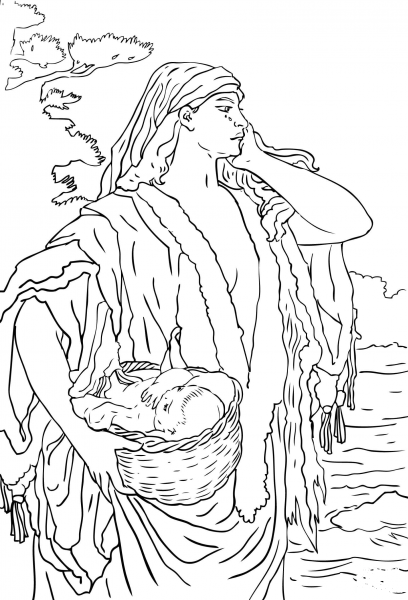 Baby Moses and Jochebed  coloring page image
