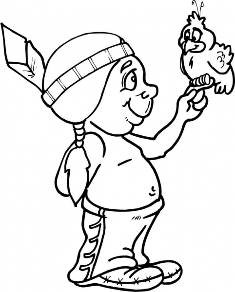Baby Navajo Holding a Bird coloring page image
