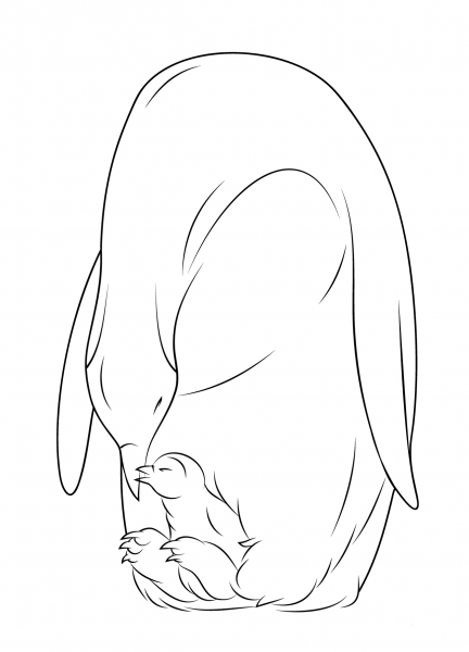 Baby Penguin with Mother coloring page image