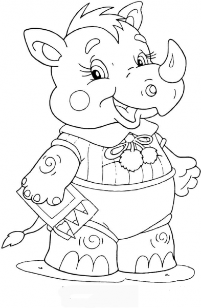 Baby Rhinoceros at school coloring page image
