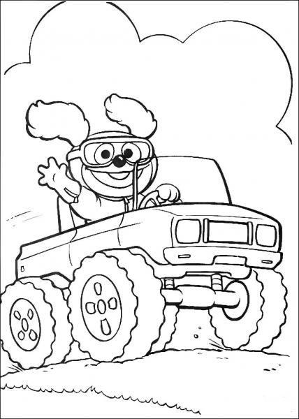 Baby Rowlf drives a Car coloring page image