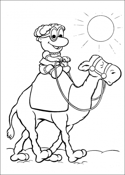 Baby Skeeter on a Camel coloring page image