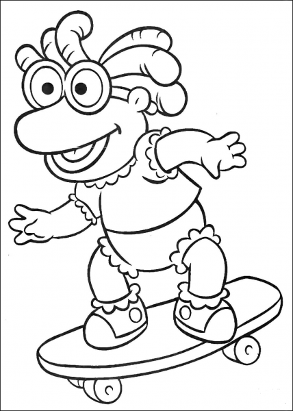 Baby Skeeter rides a skateboard coloring page image