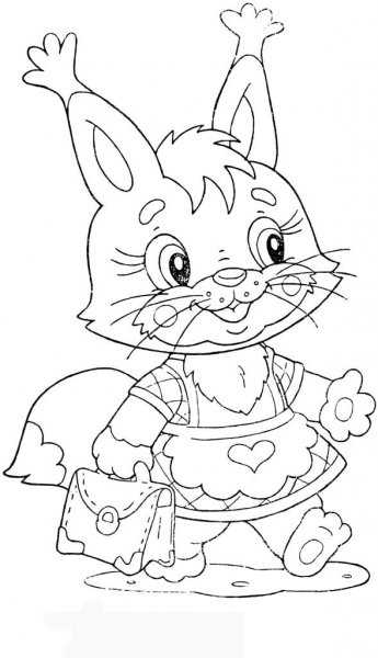 Baby Squirrel at school coloring page image