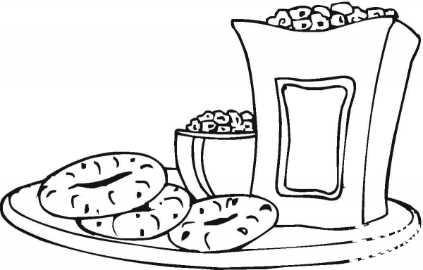 Bagels and Popcorn coloring page image