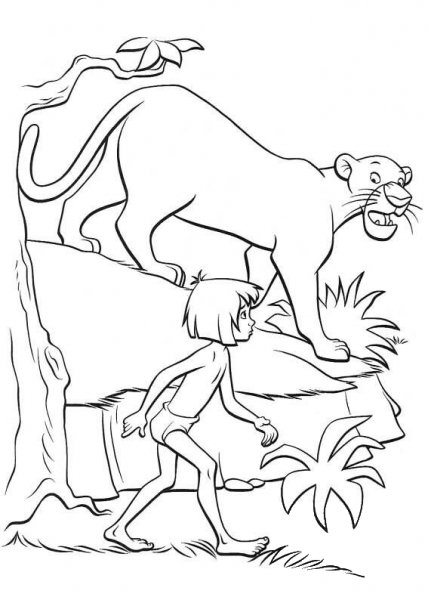 Bagheera And Mowgli  coloring page image