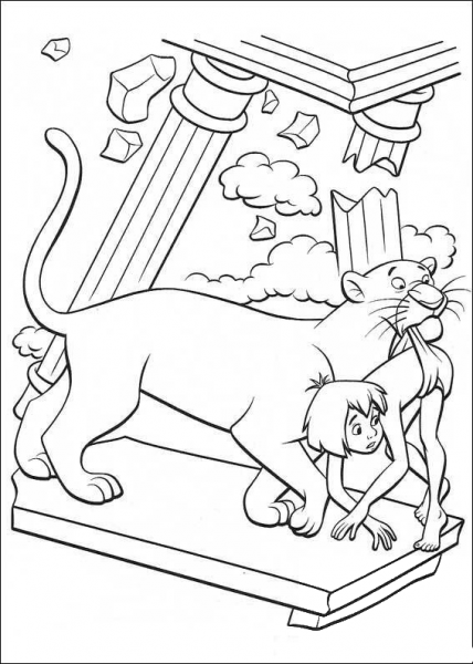 Bagheera Helps Mowgli  coloring page image
