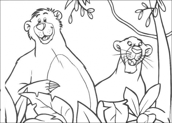 Bagheera With Baloo  coloring page image
