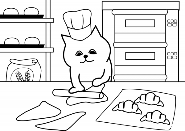 Baker Cat coloring page image