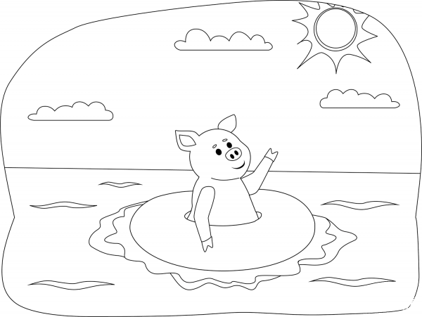 Pig on the Beach coloring page image