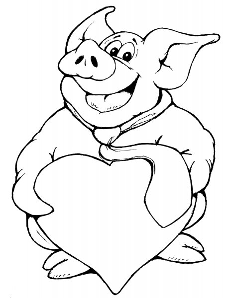 Pig with Heart coloring page image