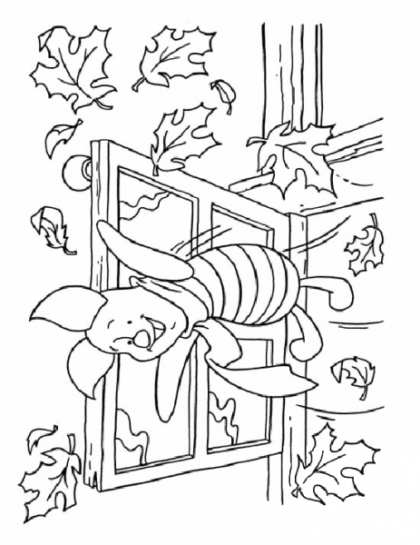 Piglet And Leaves  coloring page image