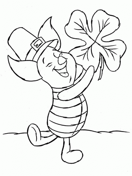 Piglet Holds a four leaf clover  coloring page image