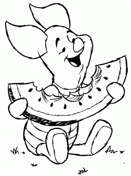 Piglet Is Eating A Watermelon  coloring page image