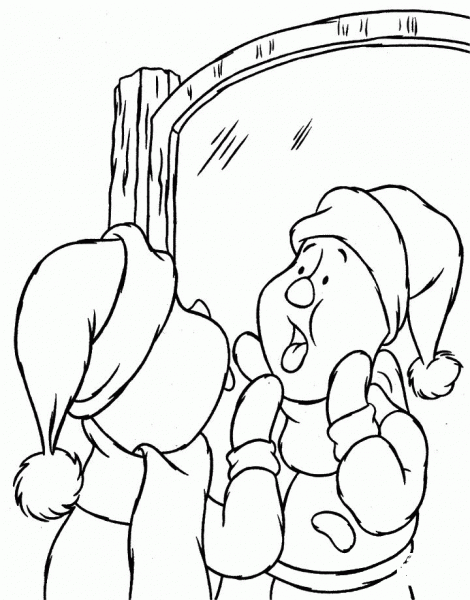 Piglet Is looking at the mirror coloring page image