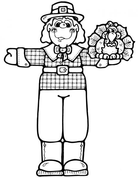 Pilgrim Boy with Turkey coloring page image