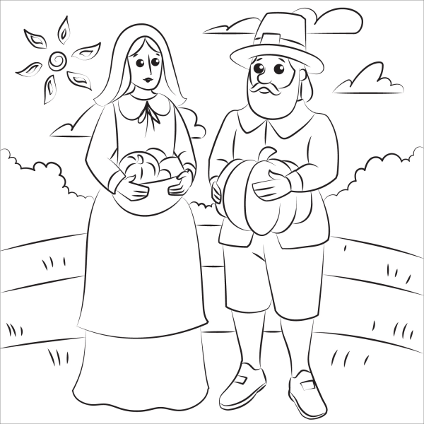 Pilgrim Couple coloring page image