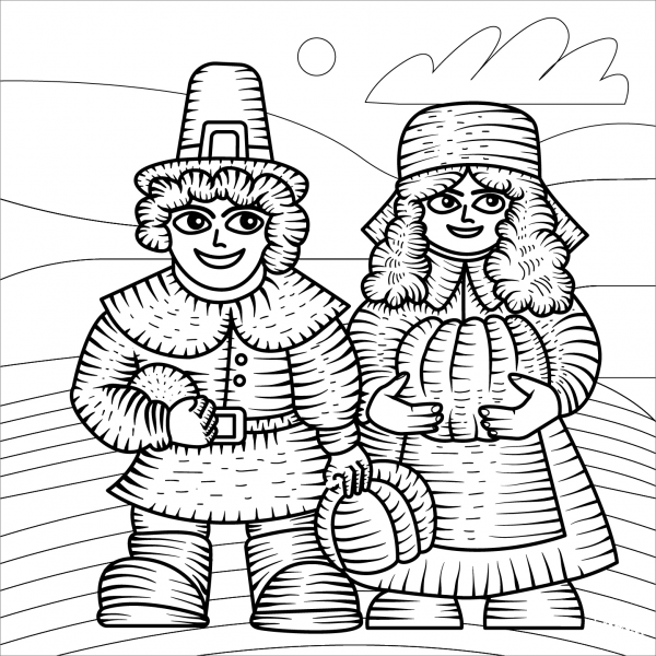 Pilgrim Couple coloring page image