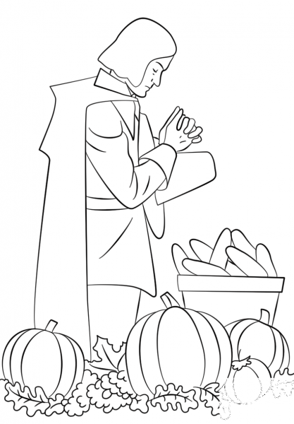 Pilgrim Praying coloring page image