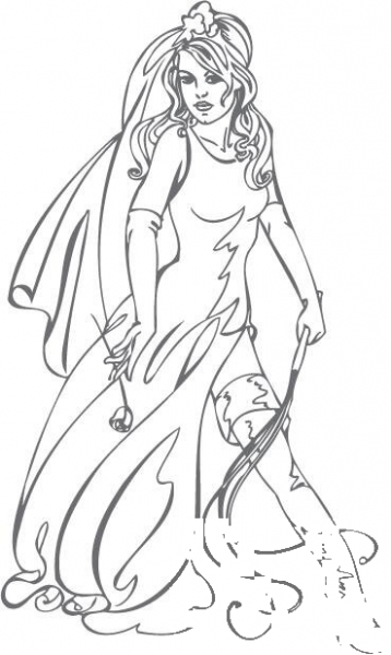 Pin-up Bride Holding a Whip and a Flower coloring page image